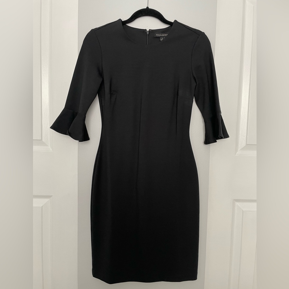 Banana Republic Elegant Black Ruffle Sleeve Dress